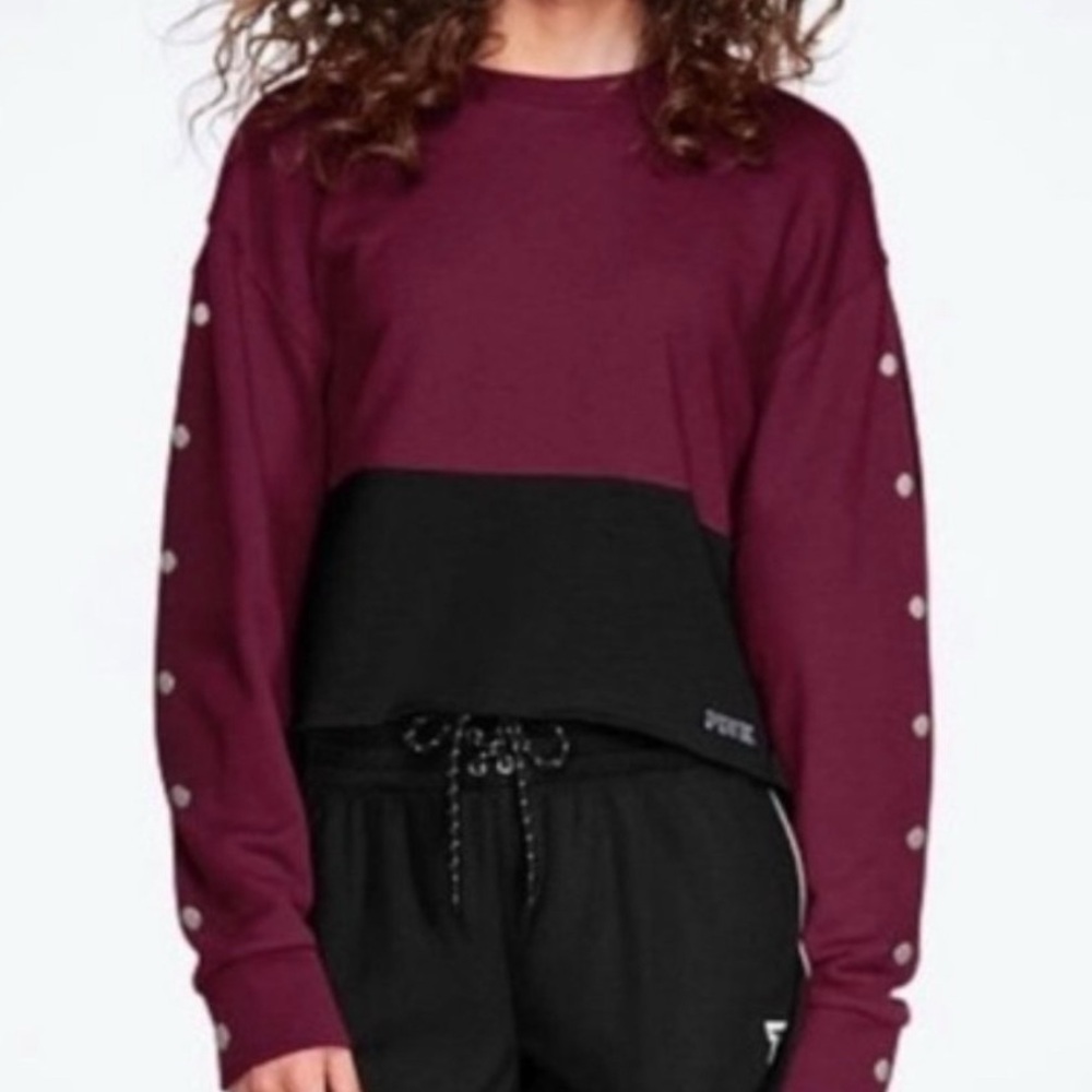 Victoria’s Secret PINK Colorblock Snap Sleeve Boxy Cropped Sweatshirt Medium